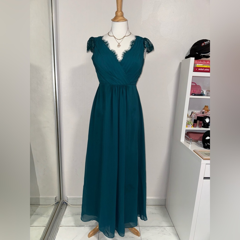 JJs House A-Line V-neck Floor-Length Chiffon Bridesmaid Dress With Ruffle​